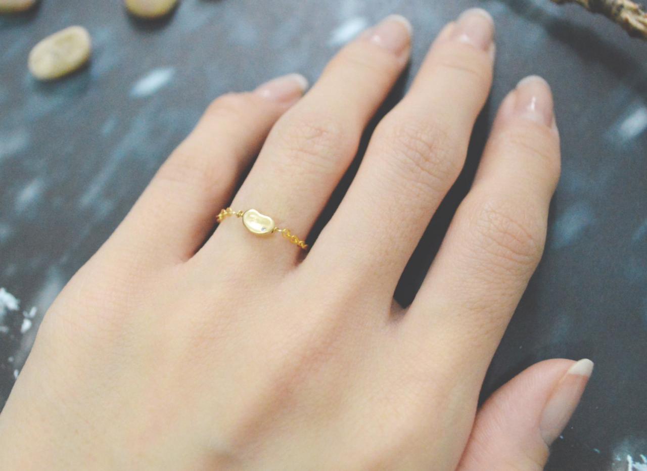 E-051 Mini Bean Ring, Chain Ring, Cubic Ring, Simple Ring, Modern Ring, Gold Plated Ring/everyday/gift/