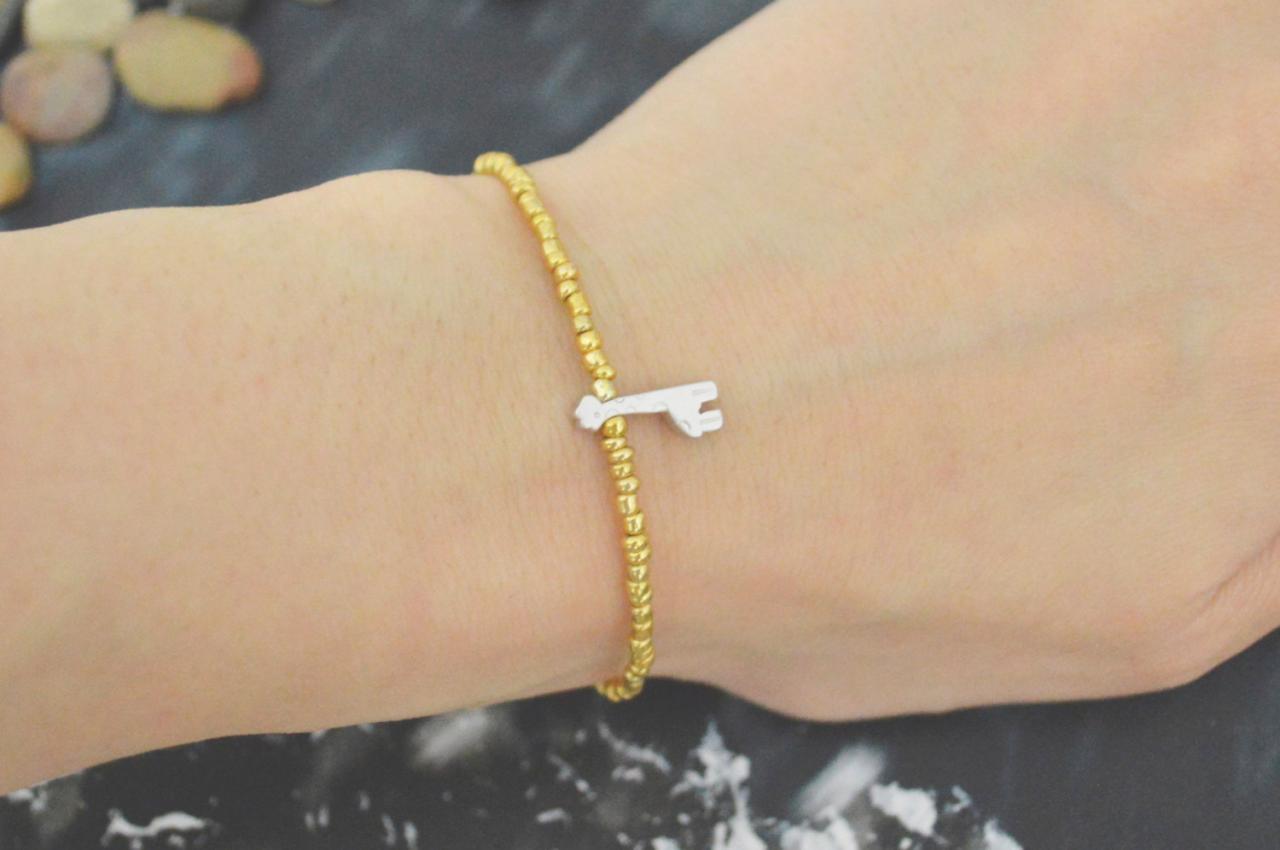 C-157 Gold Beaded Bracelet, Seed Bead Bracelet, Giraffe Bracelet, Simple, Modern Bracelet, Silver Plated/everyday Jewelry/