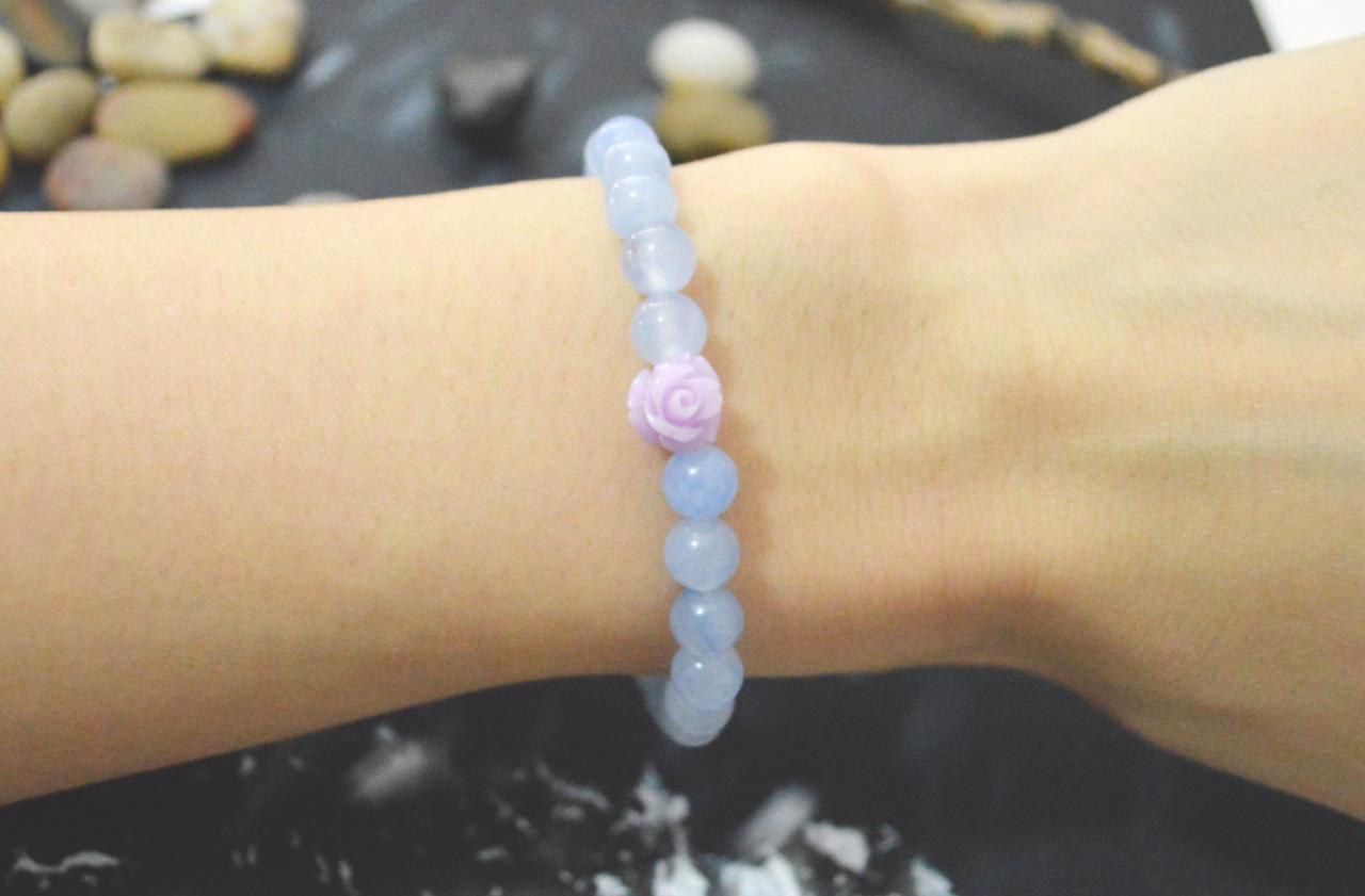 C-129 Rose bracelet, Stretch bracelet, Blue jade, Cabochon bracelet, Stone bracelet, Purple bracelet, Gold plated/Everyday jewelry/