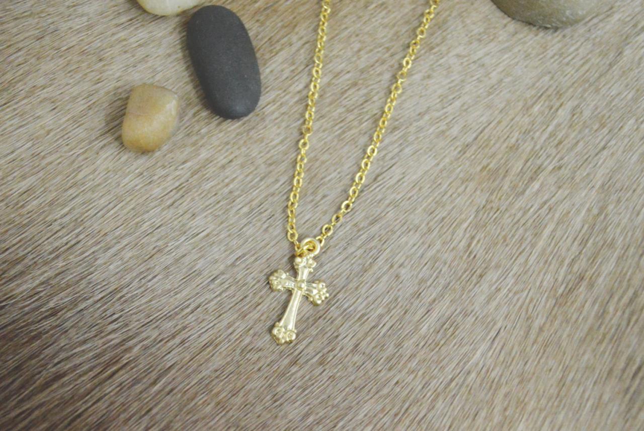 A-186 Cross Necklace, Simple Necklace, Modern Necklace, Gold Plated/ Bridesmaid Gifts / Everyday Jewelry /