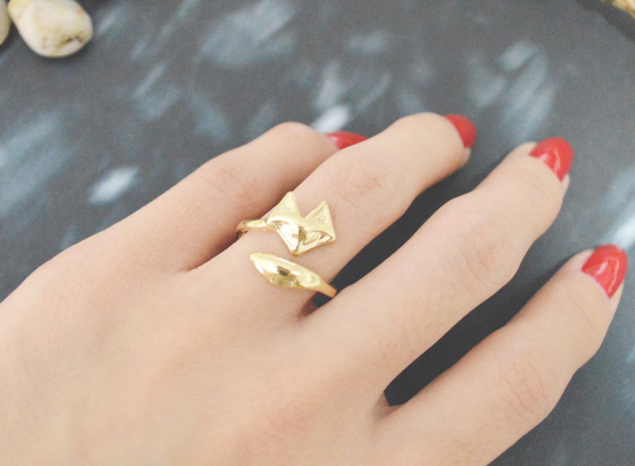 E-060 Fox Ring, Adjustable Ring, Stretch Ring, Simple Ring, Modern Ring, Gold Plated Ring/everyday/gift/