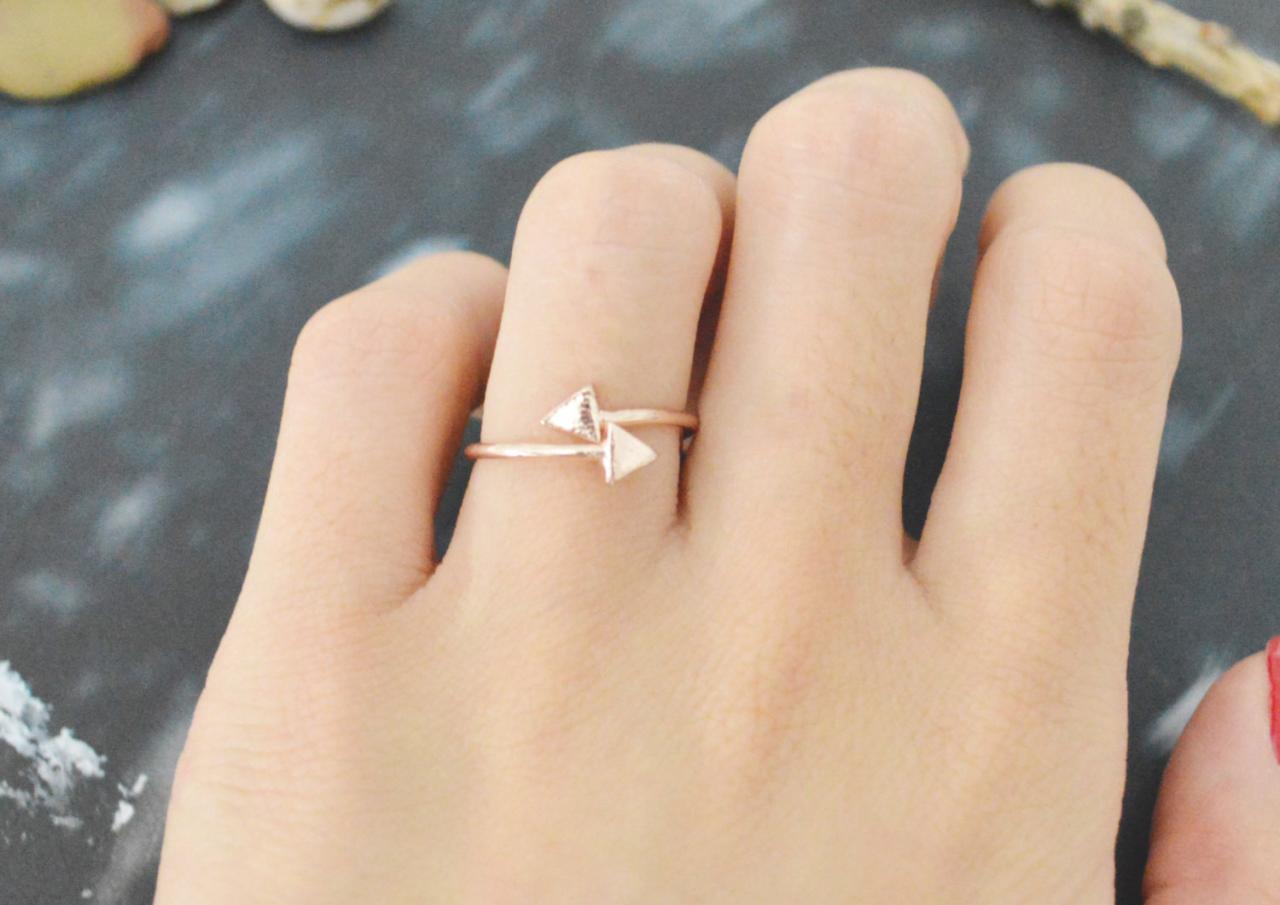 E-055 Double Arrow Ring, Adjustable Ring, Stretch Ring, Simple Ring, Modern Ring, Pink Gold Plated Ring/everyday/gift/