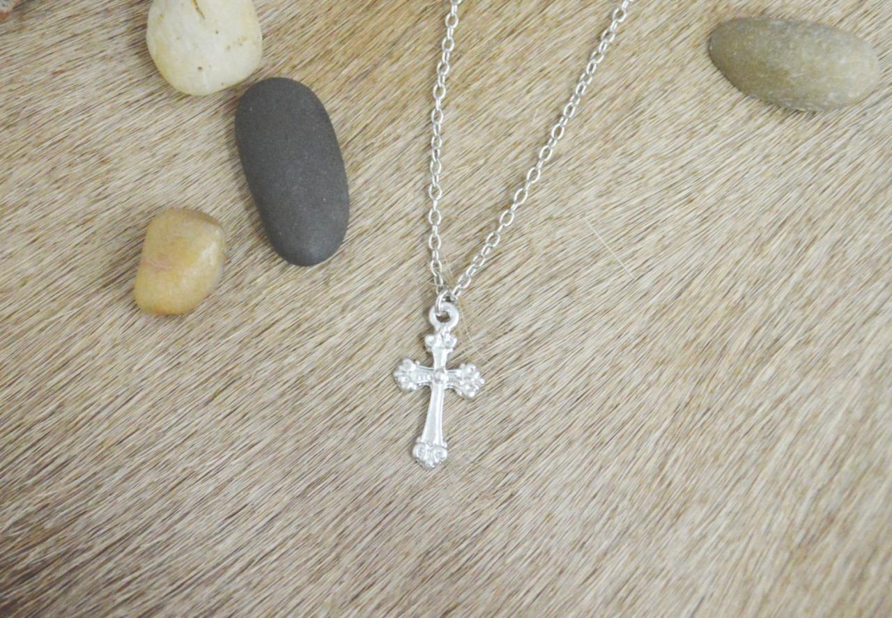 A-187 Cross Necklace, Simple Necklace, Modern Necklace, Silver Plated/ Bridesmaid Gifts / Everyday Jewelry /