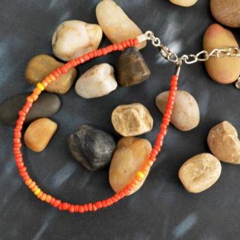 SALE)C-024 Beaded bracelet, Seed bead bracelet, Orange bracelet, Multicolor bracelet, Simple bracelet, Pattern bracelet/Everyday jewelry/